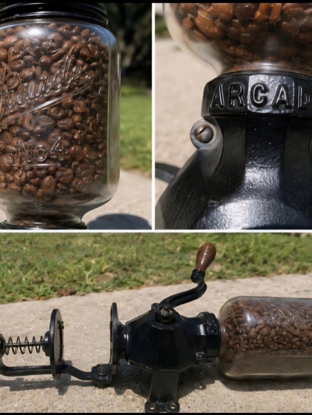 Arcade Wall Mount Black Cast Iron Manual Coffee Grinder with Wooden Handle